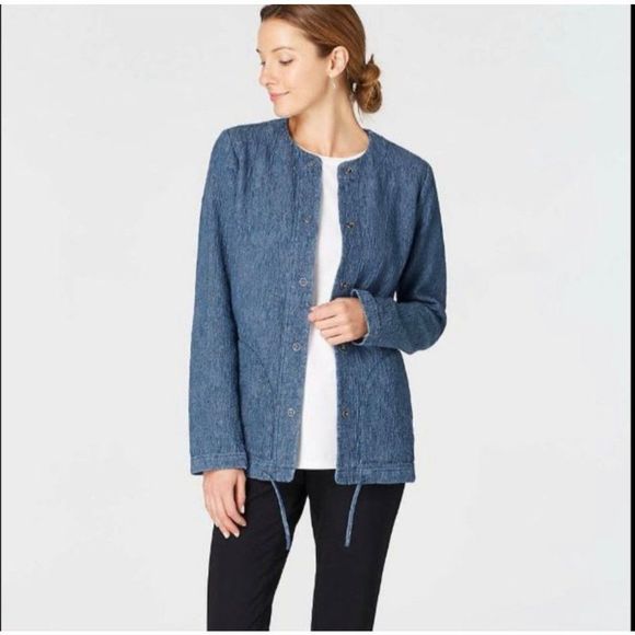 Pure Jill Indigo quilted matelasse jacquard jacket - Picture 5 of 9